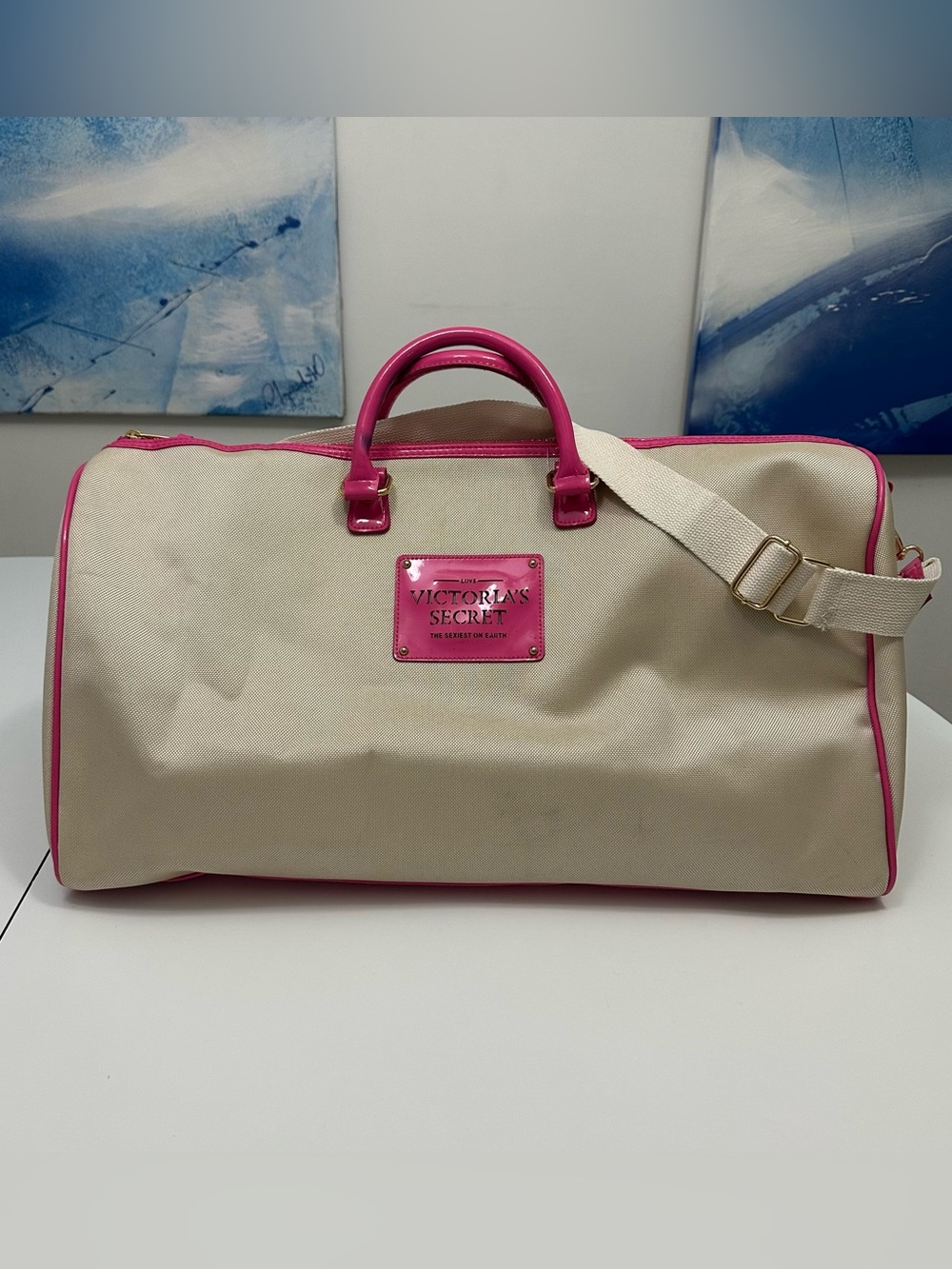 Victoria's Secret Love The Sexiest On Earth Weekender Canvas Duffel Bag Beige